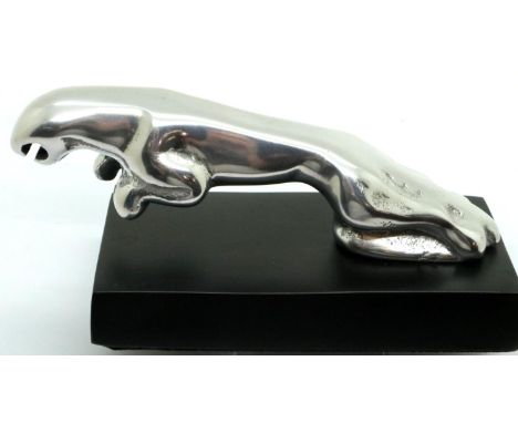 Chrome Jaguar car mascot on base, L: 14 cm. P&amp;P Group 1 (£14+VAT for the first lot and £1+VAT for subsequent lots). 