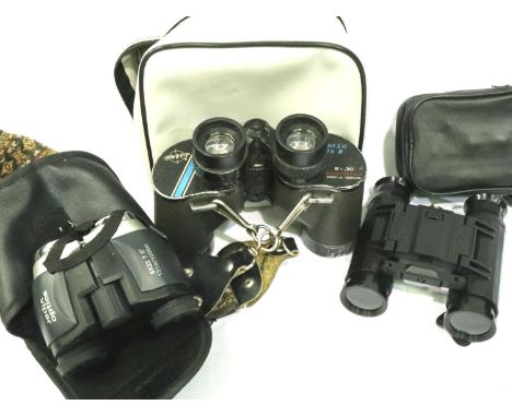 Three pairs binoculars swift Apollo mk2 8 x 30 viper optics 8 x 22 and an unnamed pair. P&amp;P Group 2 (£18+VAT for the firs