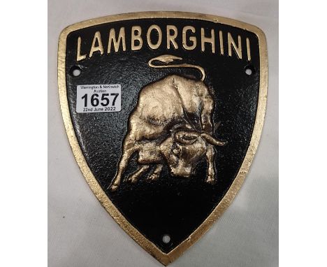 Cast iron Lamborghini plaque, 24 x 26 cm. P&amp;P Group 2 (£18+VAT for the first lot and £3+VAT for subsequent lots) 