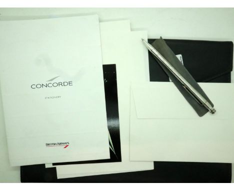 Concorde leather pouch with writing paper and pen, 25 x 15 cm. P&amp;P Group 1 (£14+VAT for the first lot and £1+VAT for subs