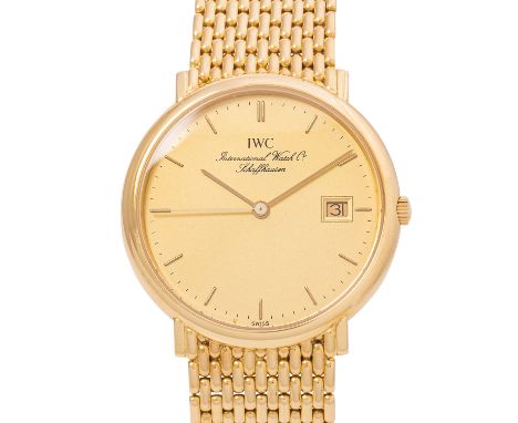 IWC Portofino Herren Armbanduhr von 2007. Gelbgold 18K mit 18K Goldband. Quartz-Werk mit neuer Batterie in funktionsfähigem Z
