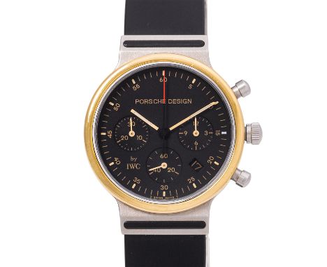 PORSCHE DESIGN by IWC Ultra Sportivo Chronograph. Herren Armbanduhr. Ref. 3720. Edelstahl mit Gelbgoldlünette 18K. Quartz-Wer