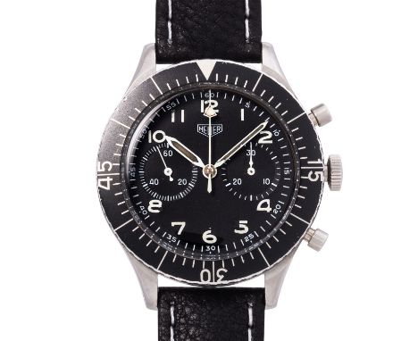 HEUER "Bundeswehr Flyback" Ref 1150SG Herren Chronograph. Edelstahl. Handaufzugswerk Valjoux 230 in funktionsfähigem Zustand.