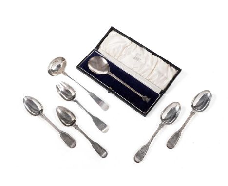 A mixed lot: a Scottish provincial silver spoon with a thistle terminal by A &amp; J. Smith of Aberdeen, with Edinburgh hallm