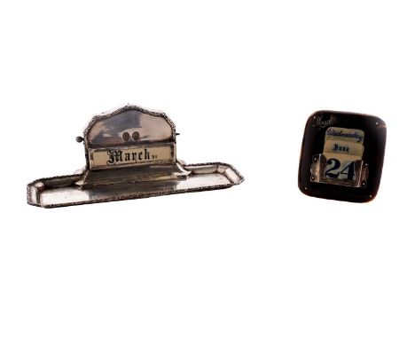 An Edwardian silver calendar and pen tray combined, canted rectangular form, by Deakin and Francis, Birmingham 1909; together