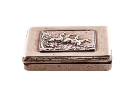 A mid-19th century Austo-Hungarian silver snuff box, rectangular in form with engraved decoration and a raised thumbpiece alo