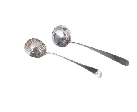 A George III silver soup ladle, Old English pattern, with a fluted bowl, initialled, by T &amp; W Chawner, London 1766; and a