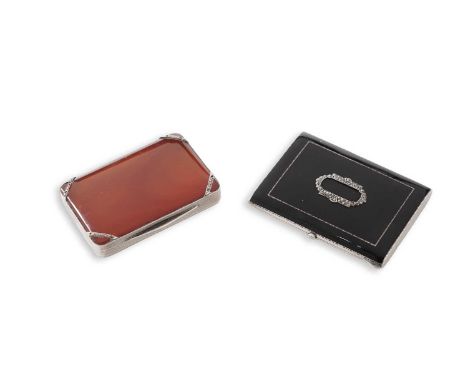 Two continental silver lady’s cigarette cases, with marcasite decoration, one with an orange/red agate cover, inscribed ‘10th