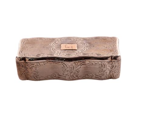 A 19th century Portuguese silver snuff box of shaped rectangular outline decorated with reserves of engine turning, bordered 
