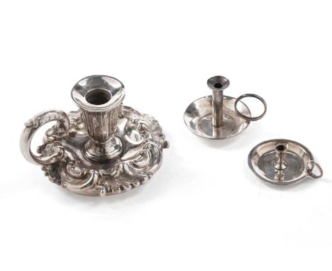 A late Victorian miniature silver chamberstick, with a ring handle and cylindrical column, by Grey &amp; Co, Birmingham 1900;