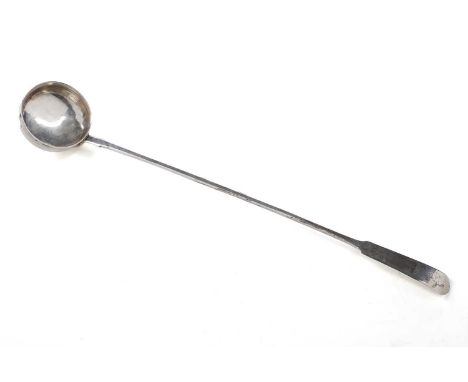 A Georgie III Scottish silver punch ladle, with a shallow circular bowl and a long Fiddle pattern stem, inscribed ‘From WL to