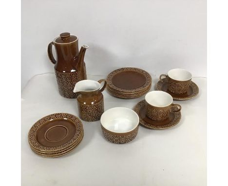 A Kilrush ceramic coffee set including coffee pot, sugar bowl and milk jug (repaired handle), two coffee cups, six saucers an