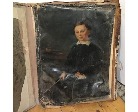 English School, Portrait of a Boy with White Collar, c.1900, oil on canvas (89cm x 63cm), complete with folio (a/f)