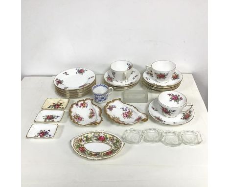 A mixed lot comprising a part tea service by Crown including three teacups, nine saucers, eight side plates, also two Hammers