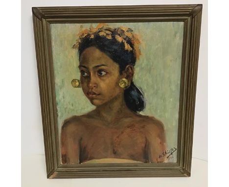 H. Shistez, Portrait of a Young South East Asian Girl with Gold Earrings, half length portrait, oil on canvas, signed and dat