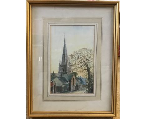 Gilt framed watercolour, Brian J.Bale, Evening Light, Torrington, N.Devon. 27 x 17cms. 