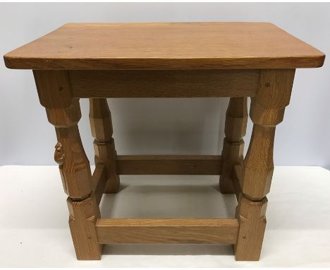 Robert Thompson Mouseman, Oak small side table, 39cms h, 41cms w, 27.5cms d.