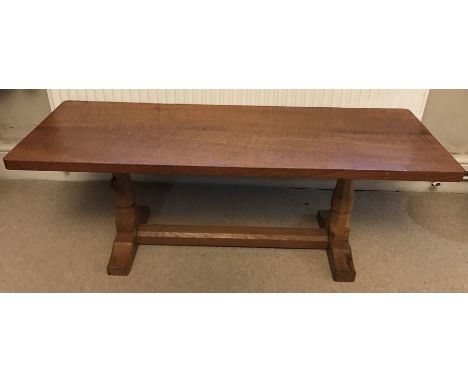 Robert Thompson Mouseman Oak coffee table, 122cms w, 45cms d, 45cms h.