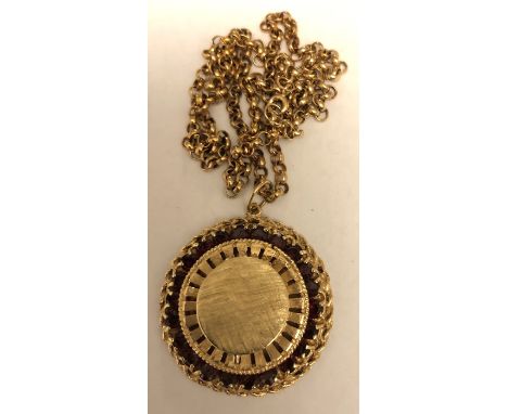 Gem set pendant marked 15 k on 9 ct gold chain. 25.8 gms total. 