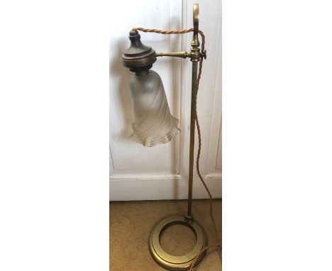 Vintage brass table lamp with frosted glass shade. 64cms h. 