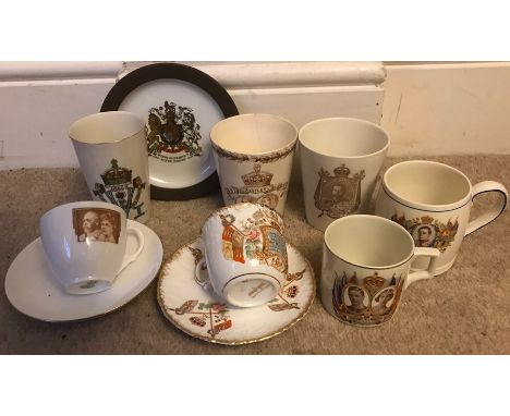 Royal commemorative ware to include cups, saucers and beakers, Queen Victoria, King Edward, George V and VI.