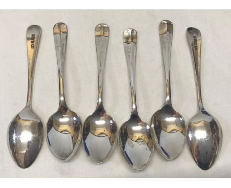 Set of six silver teaspoons. EV, Sheffield 1932 approx 53gms. 