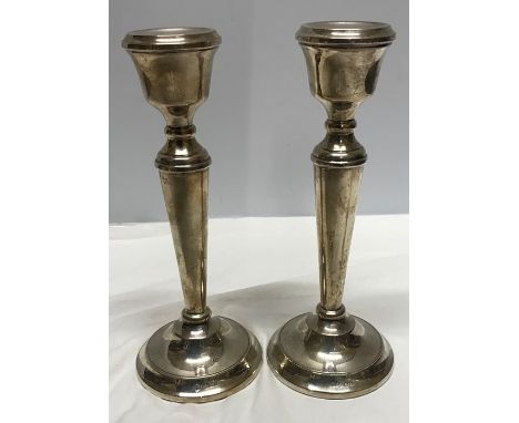 Pair tall hallmarked silver candlesticks 21cms h, Birmingham 1973/74.