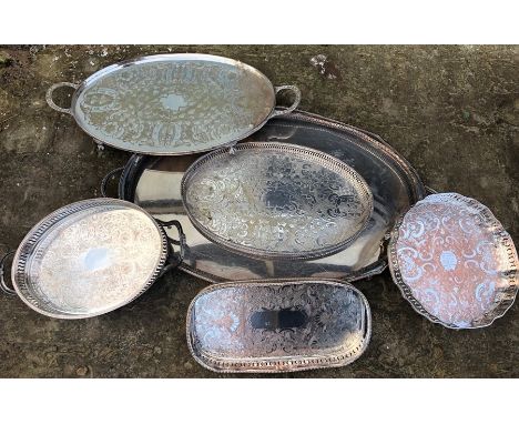 Six various silver plated trays. 