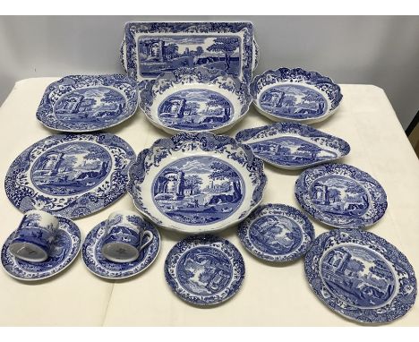 Spode Italian blue and white dinner and teaware. 15 pieces. 