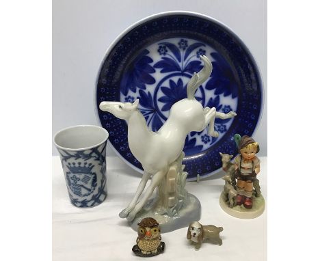 Miscellaneous ceramics to include Goebel figure, 2 wade figures, blue and white Dutch bowl, Spanish horse and blue and white 