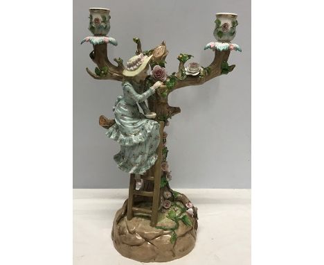 Continental ceramic figurine two branch candelabra, blue anchor mark.