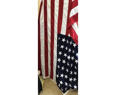 A replica of an early American flag in very good condition. 48 stars. 145 w x 290cms l with a Military Record Army of the Uni