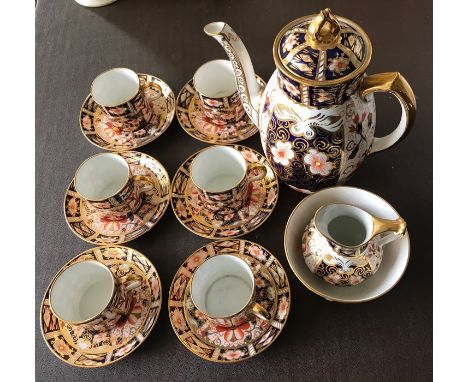 Royal Crown Derby Imari pattern coffee service, 6 x coffee cans and saucers, milk jug, basin and coffee pot. Very good condit