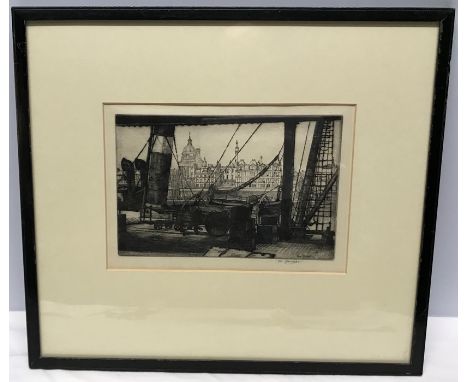 Early 20thC etching print Tom Maxwell signed in plate and in pencil. Clyde Trust building. 17.5 x 25cms w. 