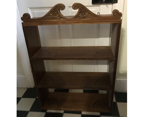 Hanging shelf unit 90 x 61 x 20 cms together with 19thC occasional table. 