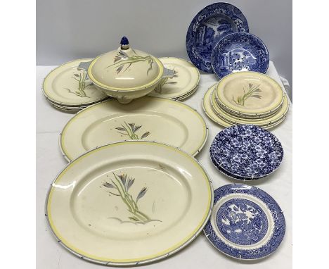 A quantity of Susie Cooper freesia pattern dinner plates, tureen etc, lid repaired and crazing to many of the plates, 2 Coalp