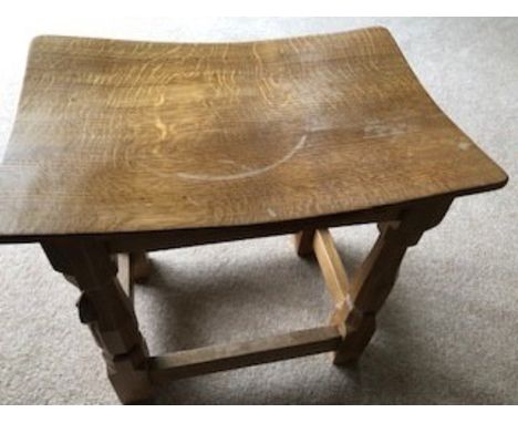 A Robert Thompson  Mouseman oak stool, 15 inches h x 16 inches w x 11 inches d. 
