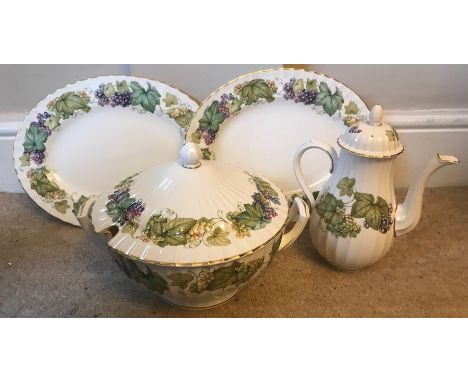 Royal Worcester Vine Harvest tureen, 2 meat plates, 35cms and a coffee pot. 