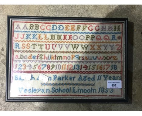 A Victorian sampler, worked by Sarah Ann Parker, aged 11 years, Wesleyan School, Lincoln, 1853