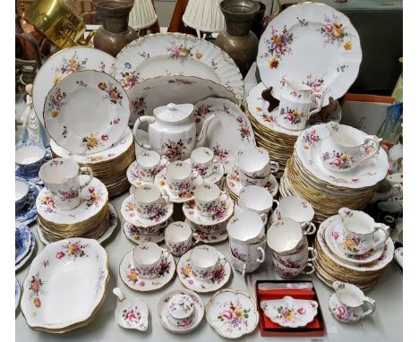 A comprehensive Royal Crown Derby Derby Posies pattern part dinner, tea &amp; coffee service comprising 23 dinner plates, 23 