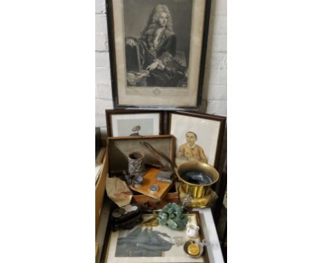 Boxes &amp; Objects - 19th century Vanity Fair lithographs by SPY, framed, 1877; jade type fish desk weight (AF); miniature l