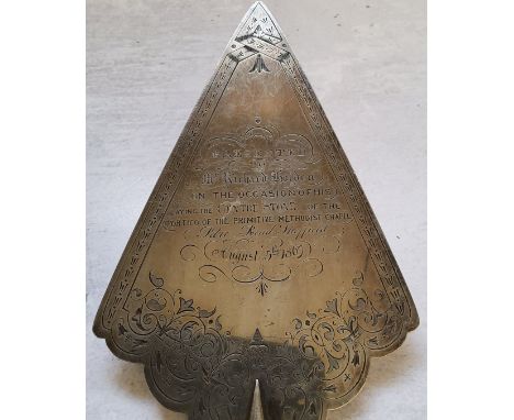 Local history - a silverplated presentation trowel, chased and engraved 'Presented to Mr Richard Holden on the Occasion of hi