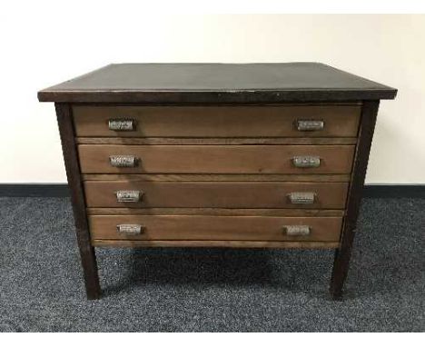 A reclaimed pine four drawer plan chest with "The old print shop, Portobello Road" handles 