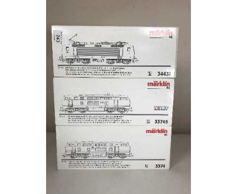 Three Marklin assorted passenger car sets 34431, 3374 and 33745 - H O Scale, all parts boxed. 