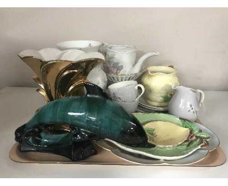 Poole dolphin, Royal Doulton Frost Pine two for tea, Carlton ware dishes and jug, Aynsley vases etc 