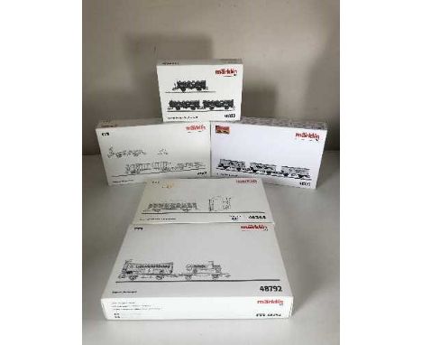 Five Marklin assorted train car sets 46365, 48792, 46390, 47901 and 48773 - H O Scale, all parts boxed. 