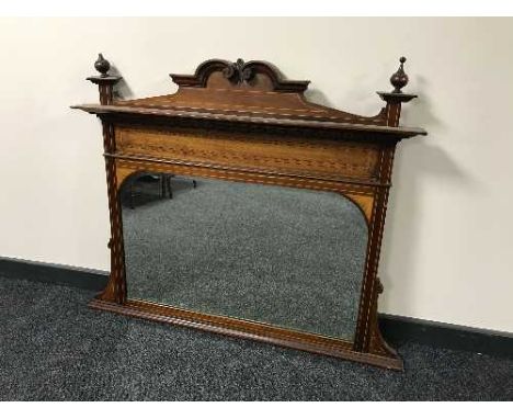 A late Victorian inlaid mahogany overmantel mirror 
