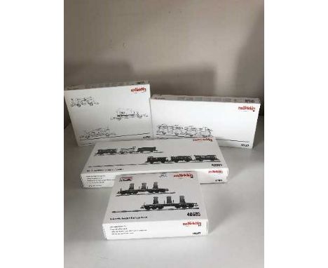 Four Marklin assorted train car sets 48685, 45093, 43985 and 46122 - H O Scale, all parts boxed. 