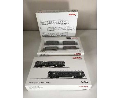 Three Marklin assorted passenger car sets 43108, 42763 and 4035 - H O Scale, all parts boxed. 