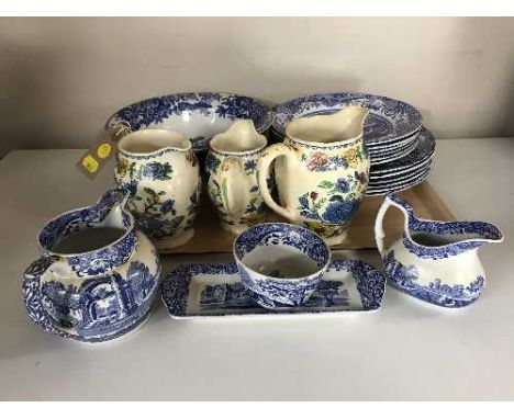 Three Masons Regency jugs and twenty one pieces of Spode china 